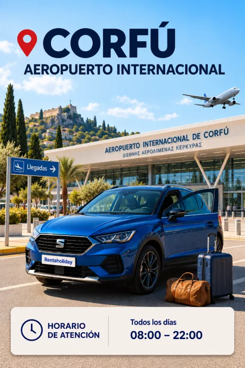 Recogida del coche en el aeropuerto de Corfú
