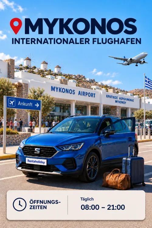 Abholung des Mietwagens am Flughafen Mykonos