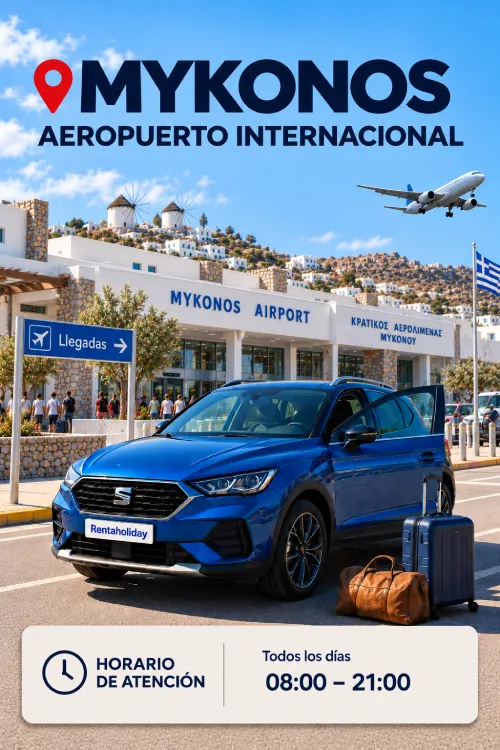 Recogida del coche en el aeropuerto de Mykonos