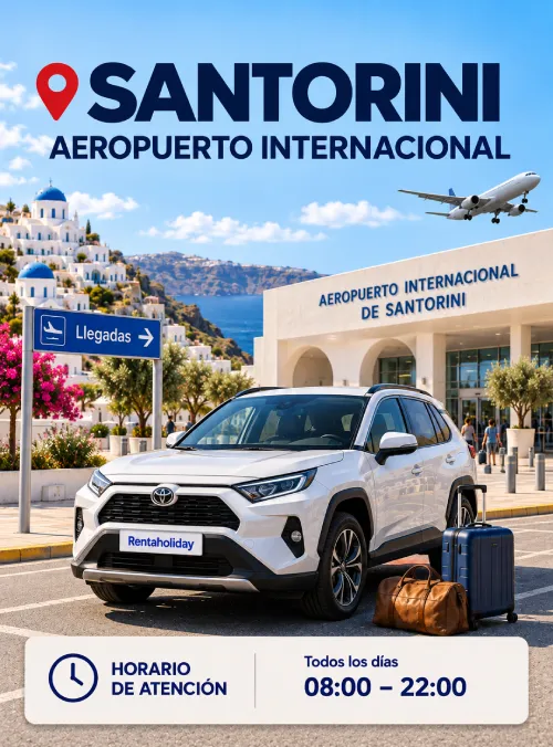 Recogida del coche en el aeropuerto de Santorini